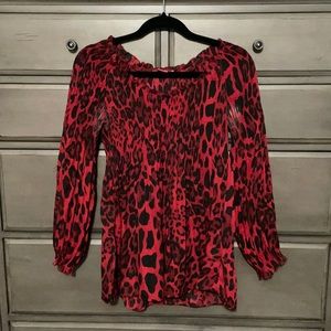Red Leopard semi-sheer long sleeve top